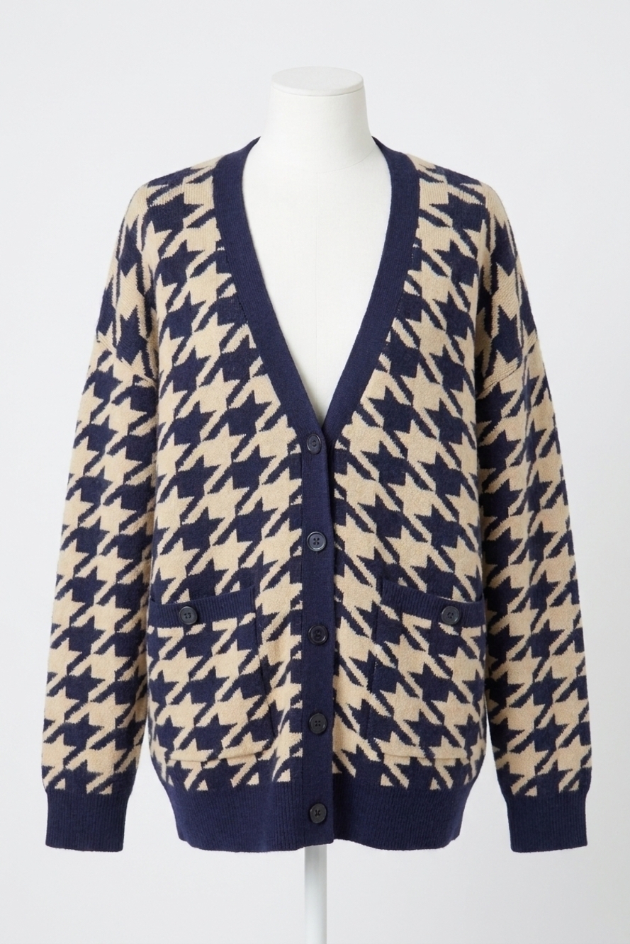 NEW ENGLISH FACTORY houndstooth knit cardigan in navy